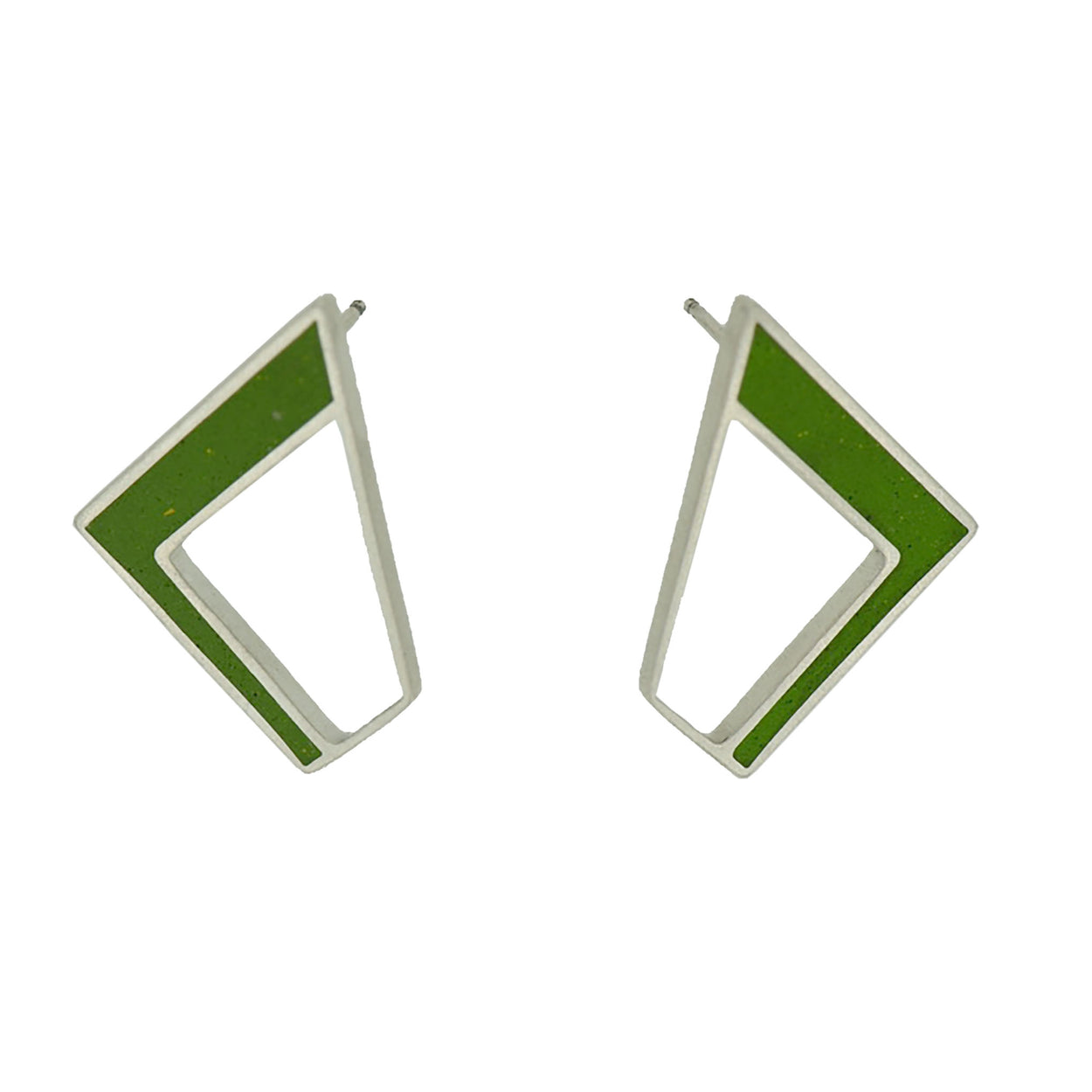Not Round Earrings SILVER + CONCRETE Lime Green