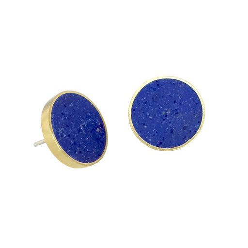 Concrete cluster earrings with blue pigmented concrete in a brass circle shaped setting