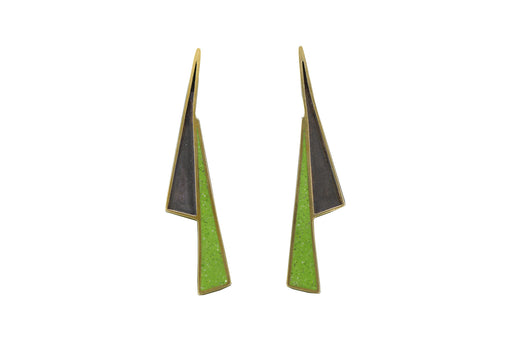 Lightning Shadow Earrings BRASS + CONCRETE Lime Green