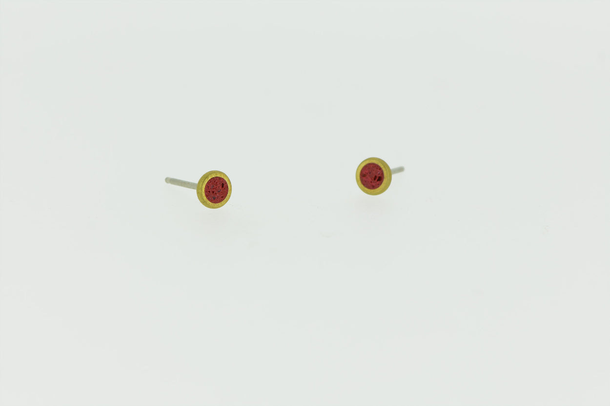 Tiny Stud Earrings  BRASS + CONCRETE Red