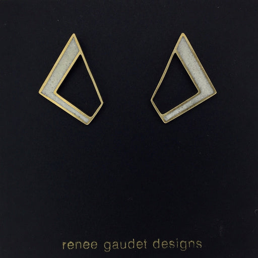 Not Round Earrings BRASS + CONCRETE White
