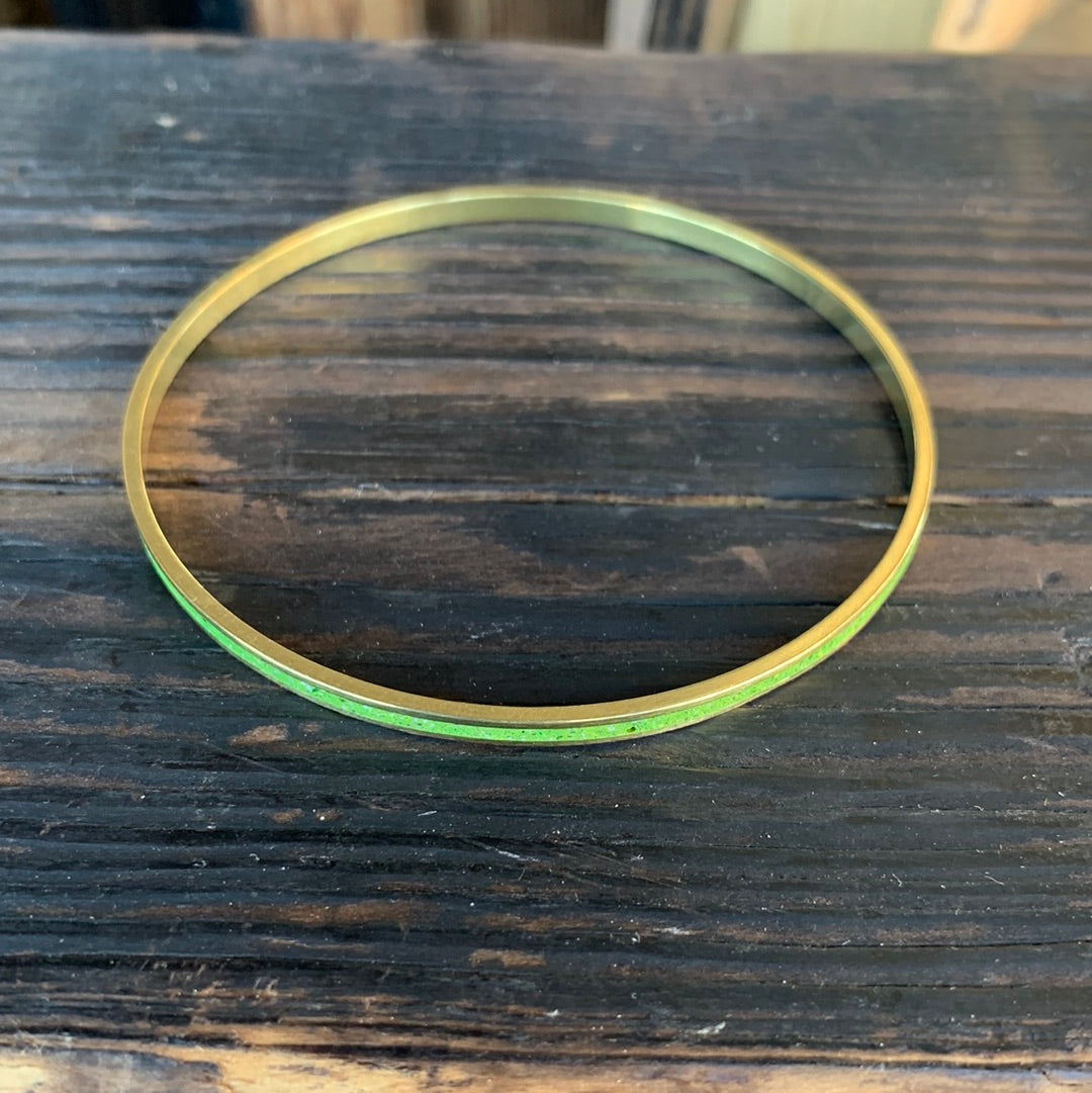 Narrow Gauge Bangle Bracelet BRASS + CONCRETE Green