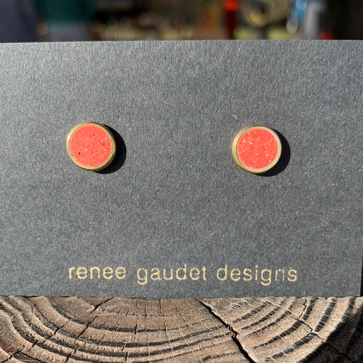 Small Stud Earrings  BRASS + CONCRETE Red