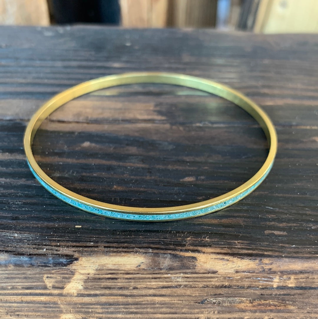 Narrow Gauge Bangle Bracelet BRASS + CONCRETE Blue-Green
